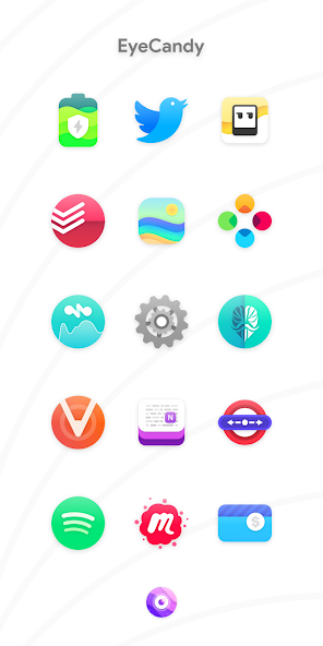 Nebula 应用内 EyeCandy 分组的图标预览：高饱和撞色的典型样本